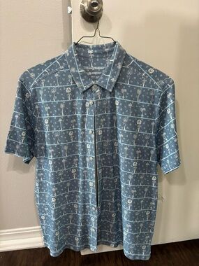 Tommy Bahama Blue Short-Sleeve Button-Down with White Palm Motif